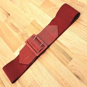 Vintage Leather and Elastic Wide Belt in Burgundy/Red sz Med